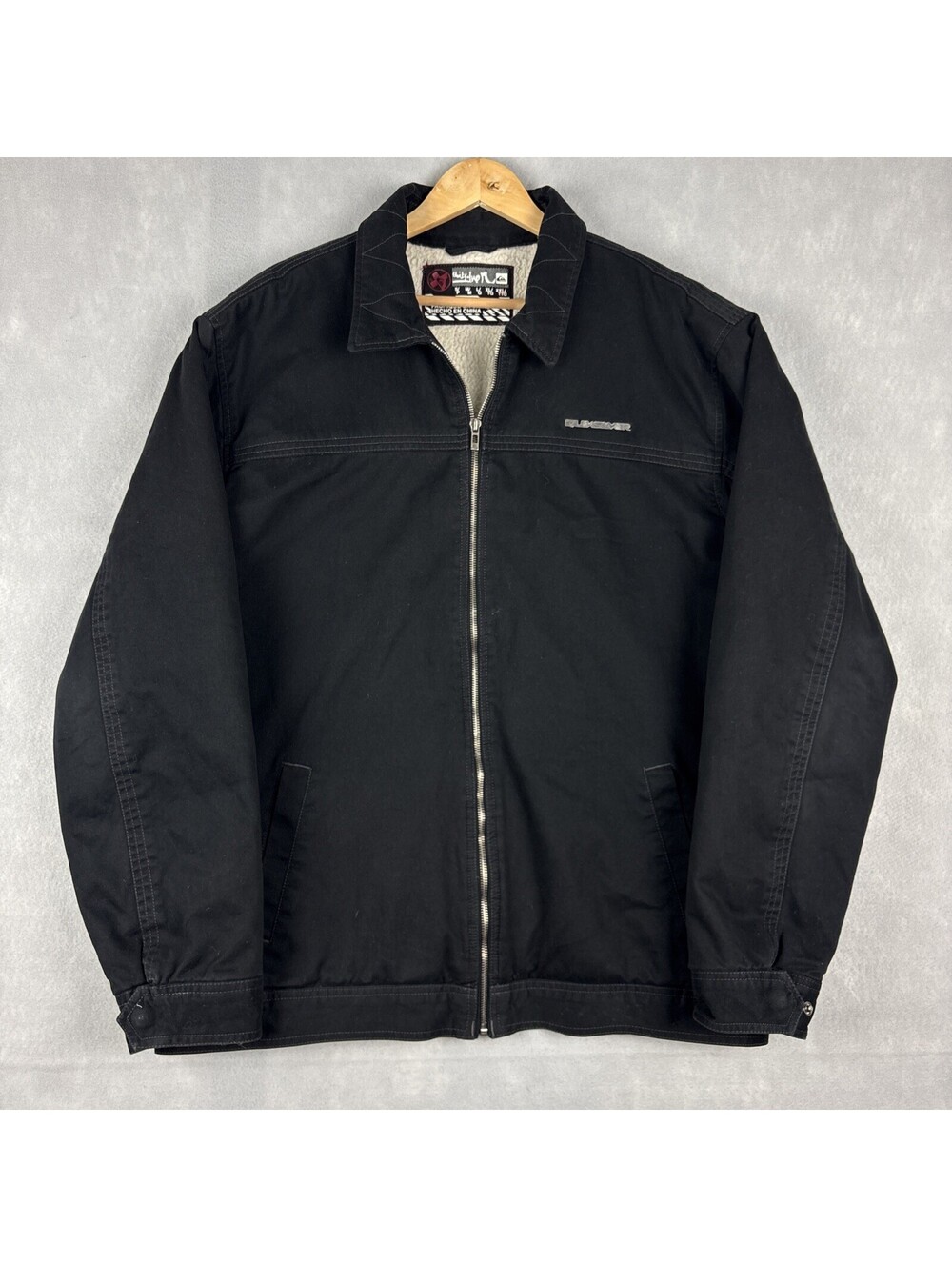 Y2K Quiksilver Sherpa Lined Jacket Men’s XXL Black Full Zip Surf Skate